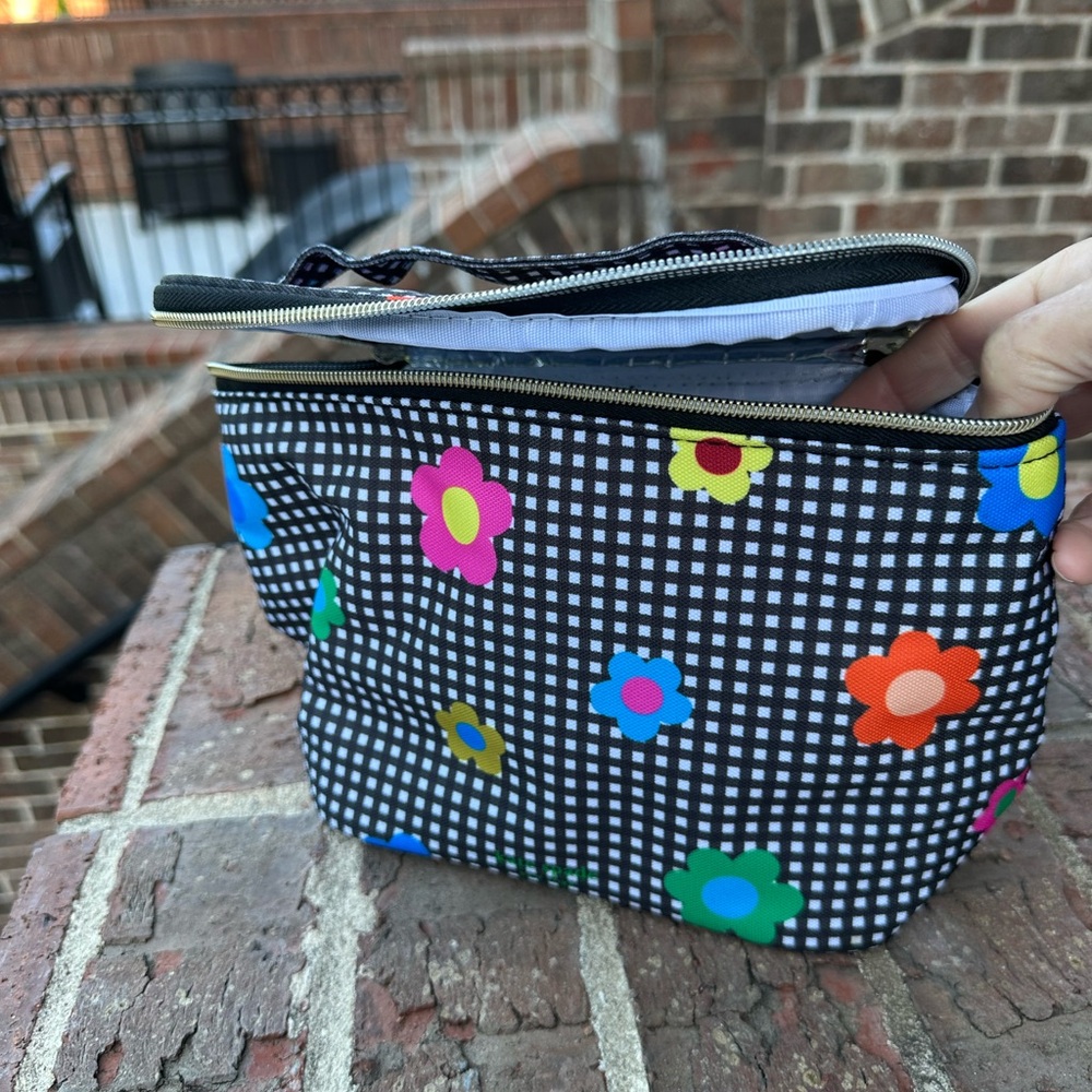 Kate Spade Floral Gingham Cosmetic Pouch - Black with Bright Flowers